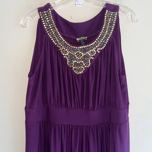 Haani Formal Dress Women Plus Size 1X High Waist Golden Beaded Neckline Purple - Picture 2 of 10